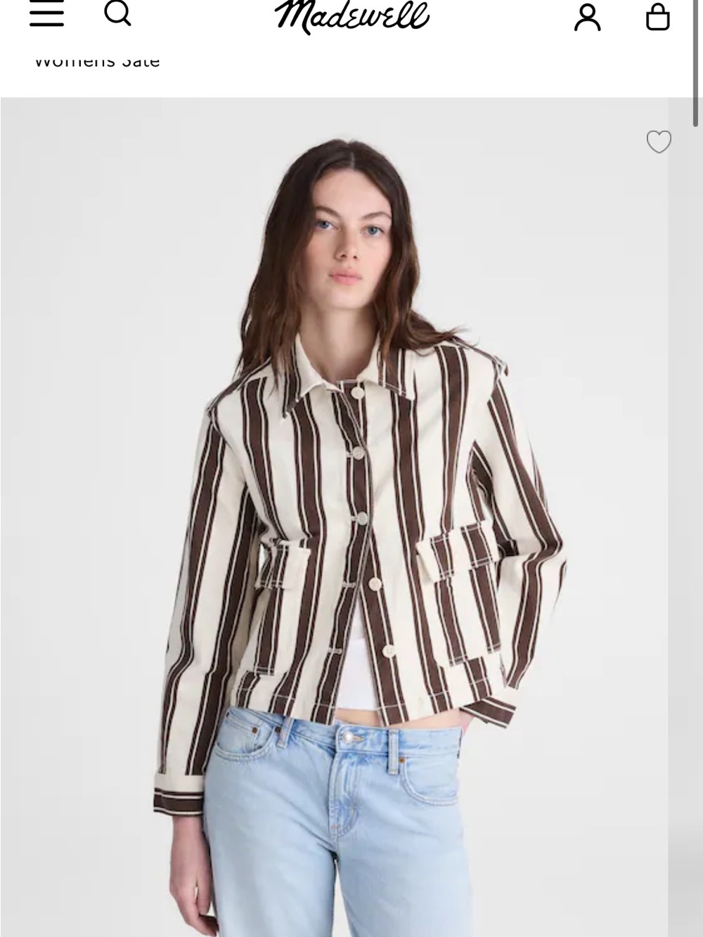 Madewell Cropped Button-Front Jacket - Dark Brown Stripe NWOT